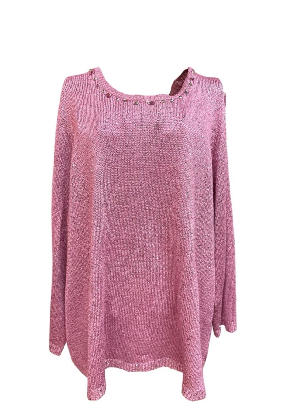 Alfred Dunner Pink Embellished Glittery Sweater 3X